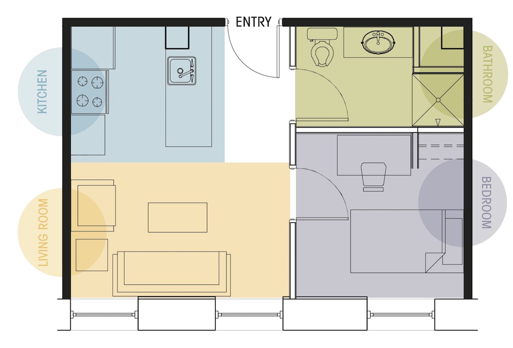 Floor plan for 1 bed, 1 bath, 400 sqft